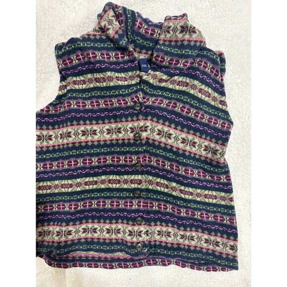 Chaps Denim Fair Isle Knit Sweater Vest 2X Button Nordic Winter Cottagecore - Picture 6 of 6